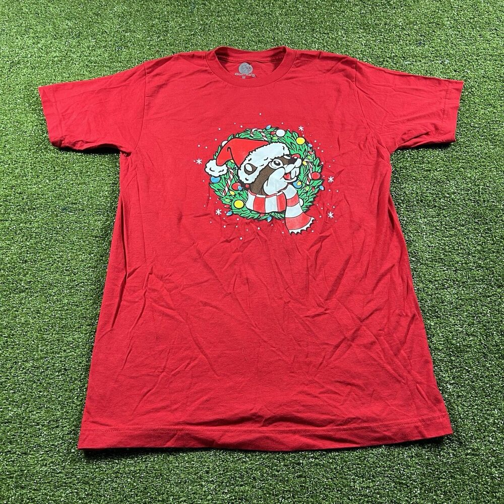 Buc-ee's Christmas T-Shirt Red Wreath Holiday Slogan M Short Sleeve